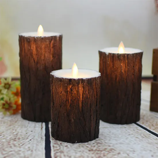 Wedding Party Christmas Candles Pine Bark Flickering LED Candle Lights with Remote