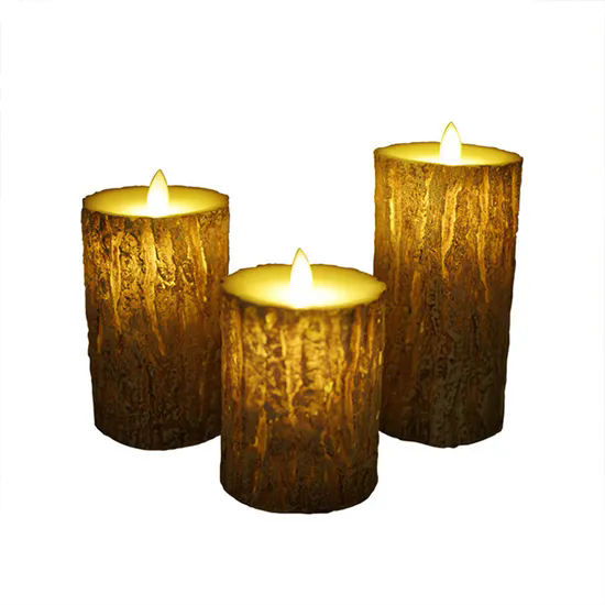 Wedding Party Christmas Candles Pine Bark Flickering LED Candle Lights with Remote