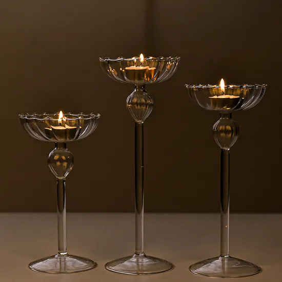 Wholesale Handmade Glass Long Stem Candlestick Holder for Candlelight Dinner Table Decoration