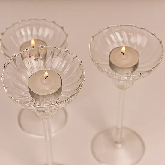 Wholesale Handmade Glass Long Stem Candlestick Holder for Candlelight Dinner Table Decoration