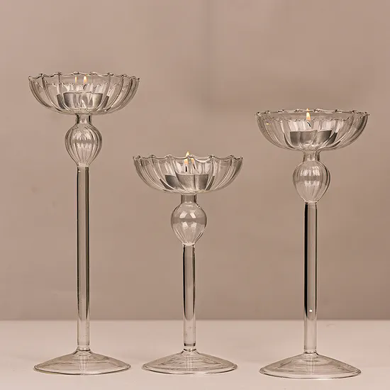 Wholesale Handmade Glass Long Stem Candlestick Holder for Candlelight Dinner Table Decoration