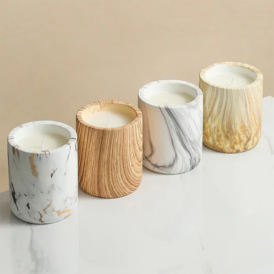 Scandinavian Round Simulation Marbled Wood Grain Candle Cup Aromatherapy Ceramic Wax Candle Cup