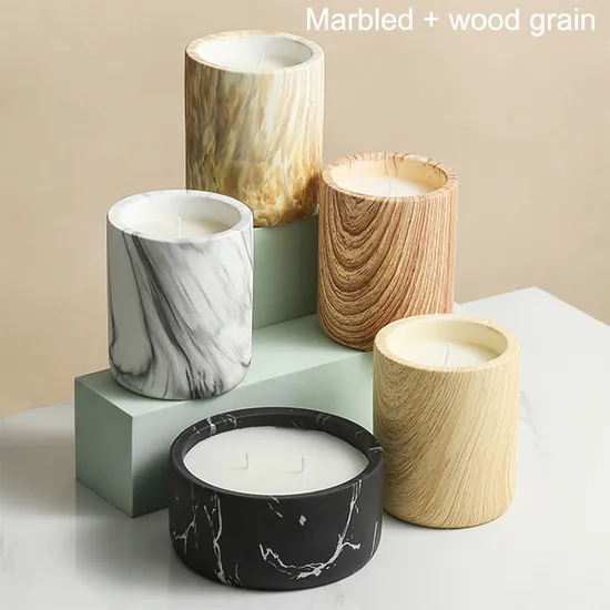 Scandinavian Round Simulation Marbled Wood Grain Candle Cup Aromatherapy Ceramic Wax Candle Cup