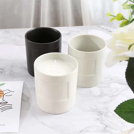 Custom Logo Home Decor Candle Holder Wedding Ceramic Matte White Black Candle Jar