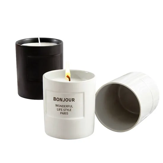 Custom Logo Home Decor Candle Holder Wedding Ceramic Matte White Black Candle Jar