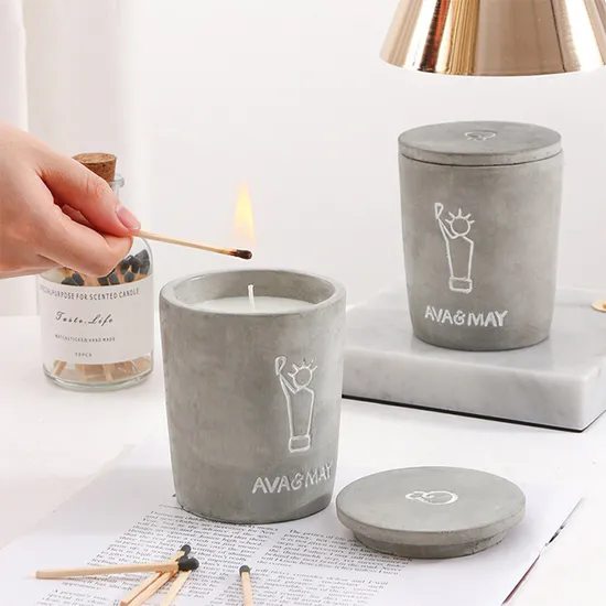 Custom Cement Candle Jar Holder with Lid Concrete Candle Vessels Wholesale Concrete Candle Jars