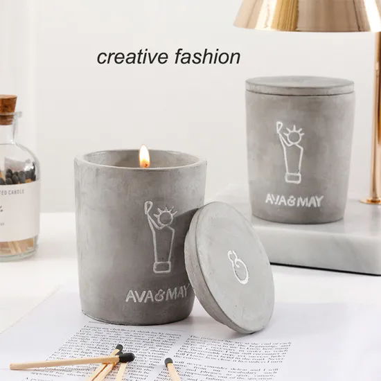 Custom Cement Candle Jar Holder with Lid Concrete Candle Vessels Wholesale Concrete Candle Jars