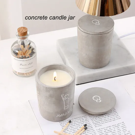 Custom Cement Candle Jar Holder with Lid Concrete Candle Vessels Wholesale Concrete Candle Jars