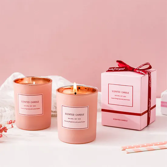 Valentine′s Day Gift Home Romantic Soy Wax Scented Candle Custom Logo Plated Pink Glass Aroma Candle