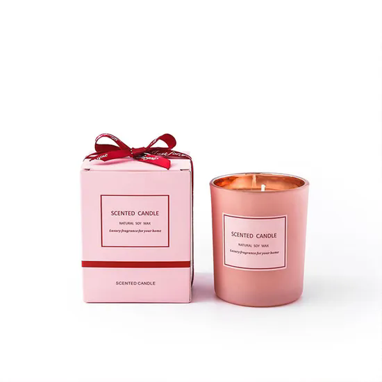 Valentine′s Day Gift Home Romantic Soy Wax Scented Candle Custom Logo Plated Pink Glass Aroma Candle