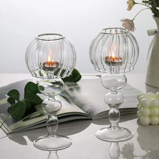 European Vintage Clear Glass Tealight Candle Holder Umbrella Glass Candle Holder