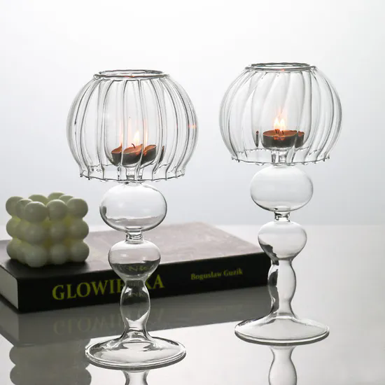 European Vintage Clear Glass Tealight Candle Holder Umbrella Glass Candle Holder