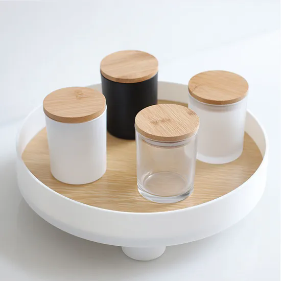 Wholesale Frosted Candle Jars with Wooden Lid Customized Logo Candle with Bamboo Lid for Candle Making