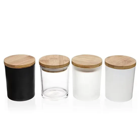 Wholesale Frosted Candle Jars with Wooden Lid Customized Logo Candle with Bamboo Lid for Candle Making