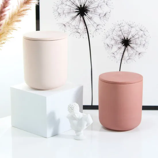 Creative Cylinder Matte Ceramic Candle Jar Home Decoration 10oz Empty Minimalist Candle Jars Vessels with Lids