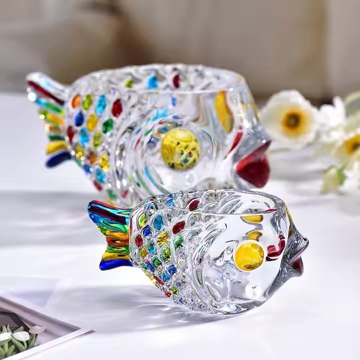 Design Unique Home Decor Tabletop Hand Printed Fish Shaped Hydroponic Glass Vase