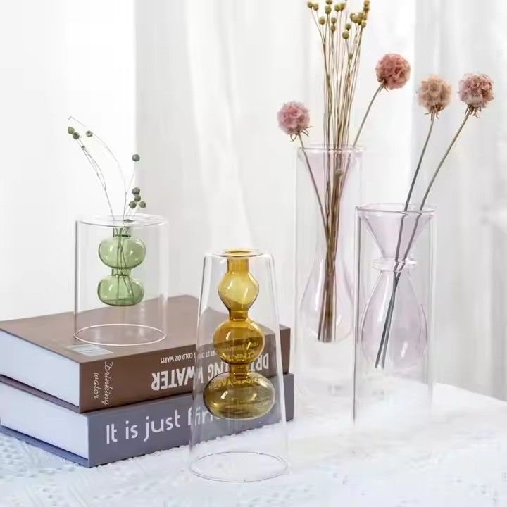 Nordic colored glass vase ornaments creative hydroponic transparent flower dryer home living room decoration