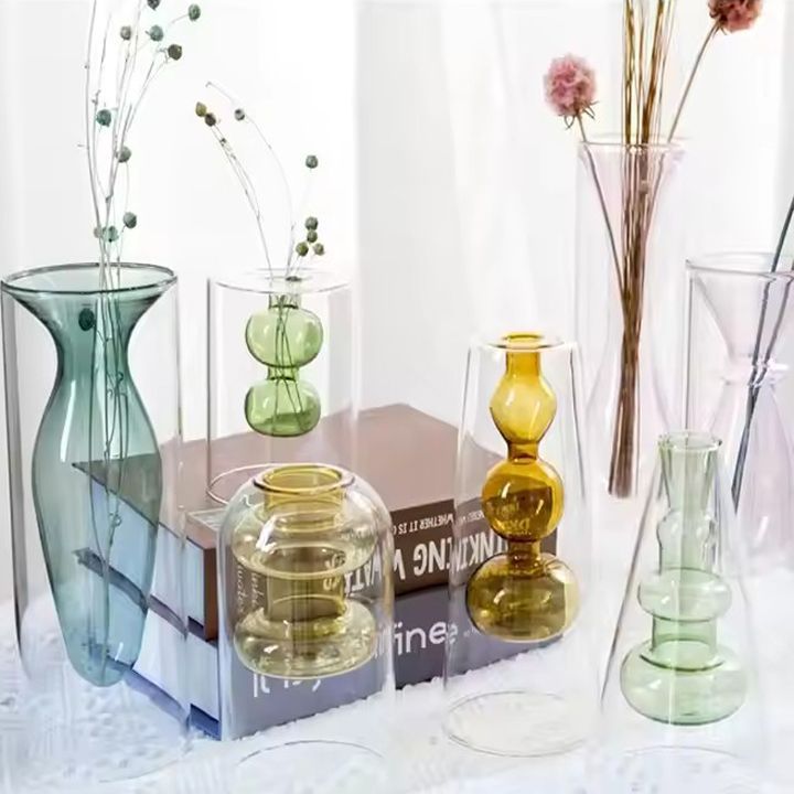 Nordic colored glass vase ornaments creative hydroponic transparent flower dryer home living room decoration