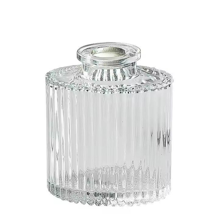 Creative large bore relief glass vase for wedding decoration with white cylindrical small glass vase