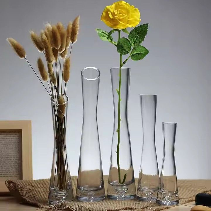 Clear Tall bud glass trumpet vases Slant Cut Concave Floral flowers arrangement Container for Wedding Party Event Home Decor