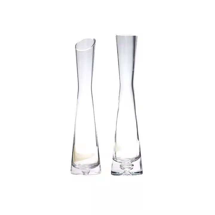 Clear Tall bud glass trumpet vases Slant Cut Concave Floral flowers arrangement Container for Wedding Party Event Home Decor