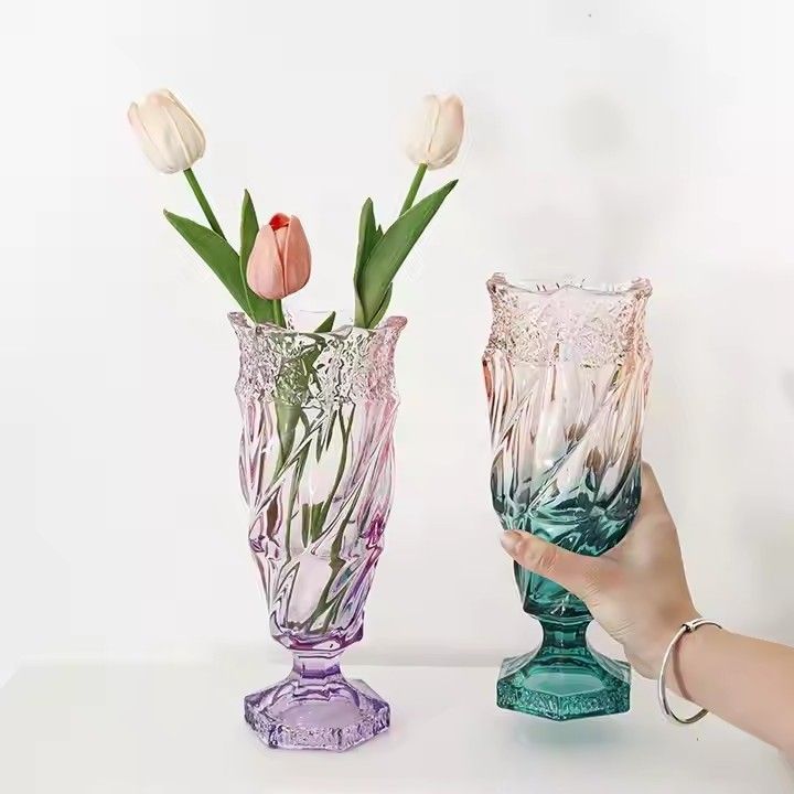 Vases Glass Flower Set for Home Decor Wedding Wholesale Supplier Wave Shape Embossed Thick Glass Flower Vases