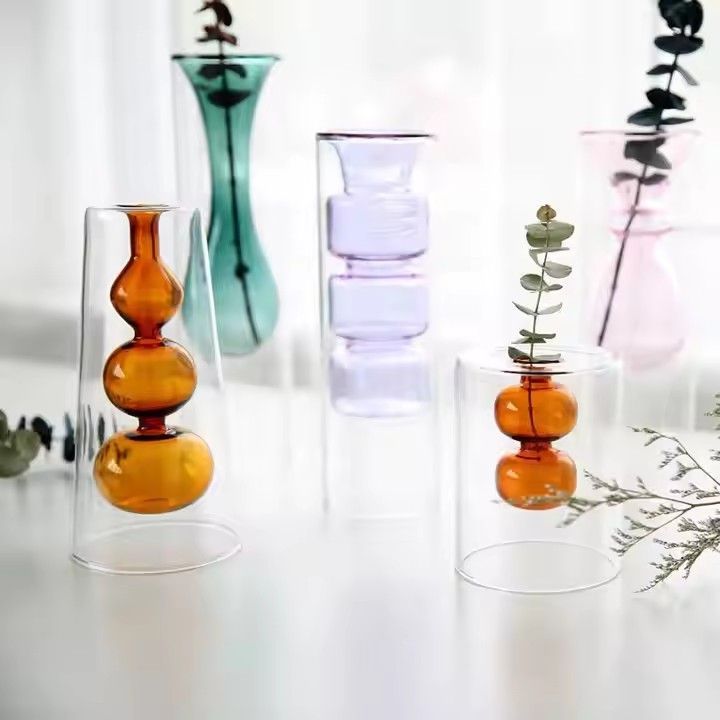 Home Decoration Handblown Luxury Double Layer Glass Fragrance Oil Burner Reed Diffuser Bottle Vase for Keeping Air Fresh