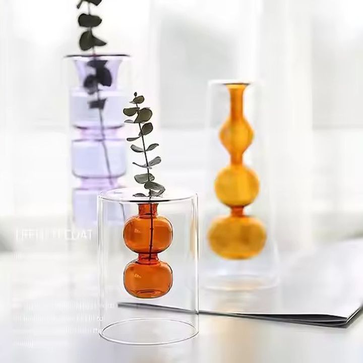 Home Decoration Handblown Luxury Double Layer Glass Fragrance Oil Burner Reed Diffuser Bottle Vase for Keeping Air Fresh