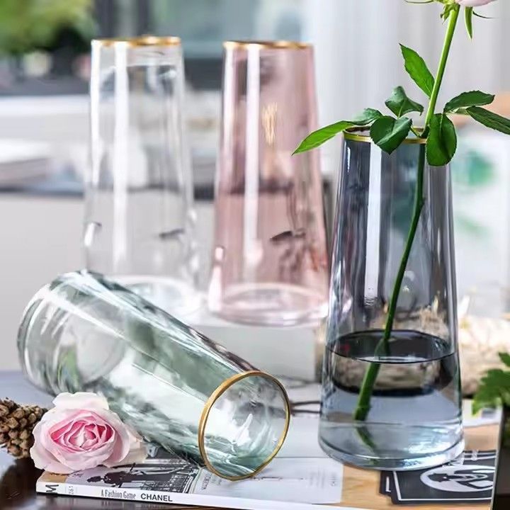 Factory Supply Elegant Transparent Clear Glass Cylinder Vases Flower Vase For Decoration