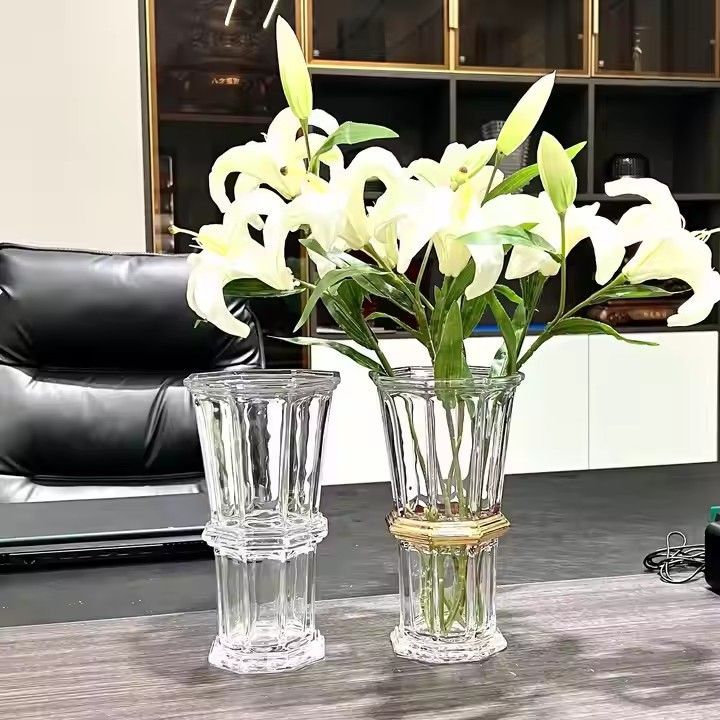 Ribbed Crystal Glass Bud Flower Vases Tall Large Art Glass Candle Vases For Wedding Centerpieces Home Decor Plants Candles