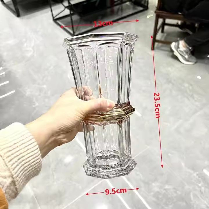 Ribbed Crystal Glass Bud Flower Vases Tall Large Art Glass Candle Vases For Wedding Centerpieces Home Decor Plants Candles