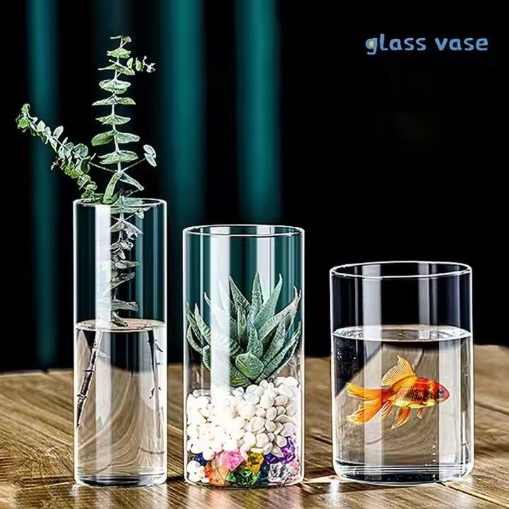 Customizable Tall Blown Cylinder Transparent Glass Vase Minimalist European Design for Birthday Gifts Tabletop Flowers Vase