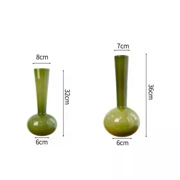 Glass Vase Olive Green French Hand Art Vase Living Room Table Longneck GLASS Vase