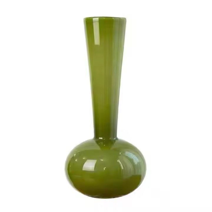 Glass Vase Olive Green French Hand Art Vase Living Room Table Longneck GLASS Vase