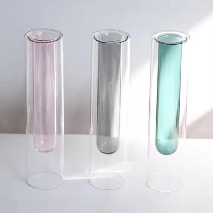 Modern Simple Indoor Desktop Double Colorful Hydroponic Transparent Test Tube Glass Flower Vase Home Decor Glass & Crystal