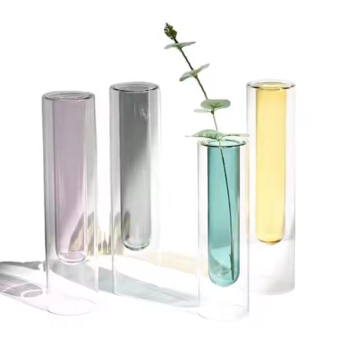 Modern Simple Indoor Desktop Double Colorful Hydroponic Transparent Test Tube Glass Flower Vase Home Decor Glass & Crystal