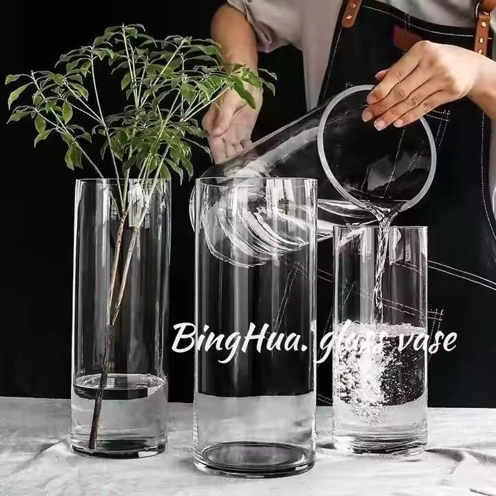 Factory Direct Transparent Cylinder Shape Tall Crystal Vase Wedding Glass Vases Wholesale for Home Decoration Tabletop Vase