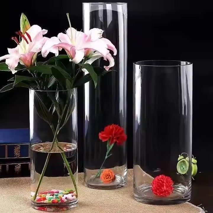 Factory Direct Transparent Cylinder Shape Tall Crystal Vase Wedding Glass Vases Wholesale for Home Decoration Tabletop Vase