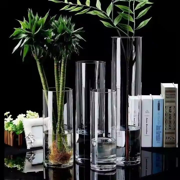 Factory Direct Transparent Cylinder Shape Tall Crystal Vase Wedding Glass Vases Wholesale for Home Decoration Tabletop Vase