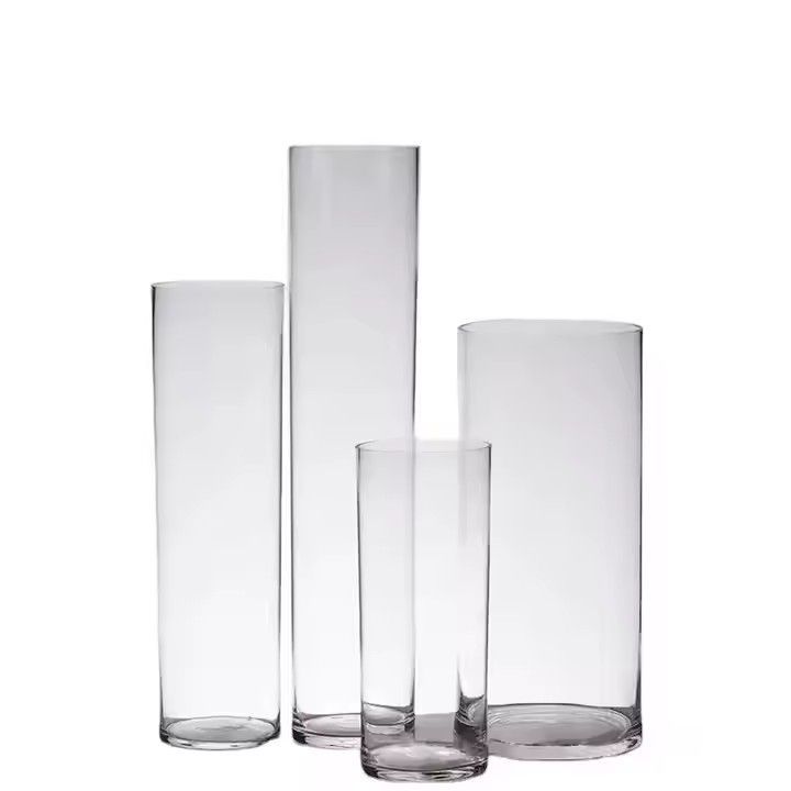 Factory Direct Transparent Cylinder Shape Tall Crystal Vase Wedding Glass Vases Wholesale for Home Decoration Tabletop Vase