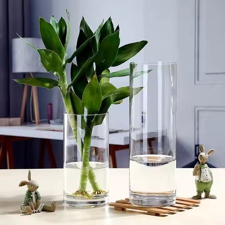 Various size nordic vintage glass cylindrical bud vase for decoration family office wedding centerpiece