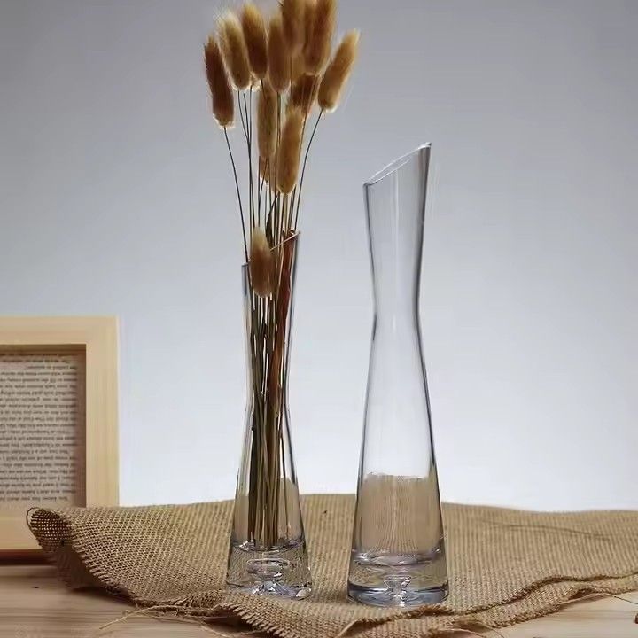 Hand Made Glass Vase Clear Blown Single Stem Vases for Home and Office Decoration