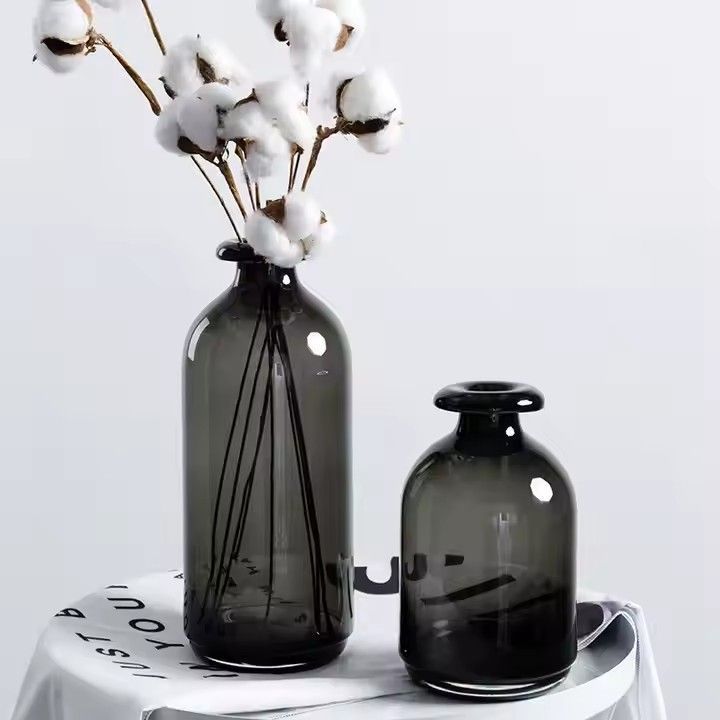 Wholesale Smoky grey flower arrangement hydroponics glass flower tall vase