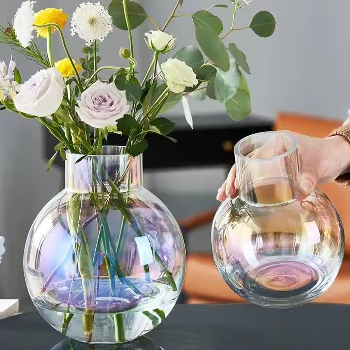 Nordic Ball Straight Mouth Colorful Glass Vase Living Room Desktop Flower Arrangement Water Vase