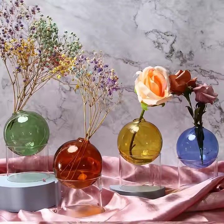 Glass ball Vase Home Decor Crystal Flower Color ball Vase Hydroponic Plants Flowerpot