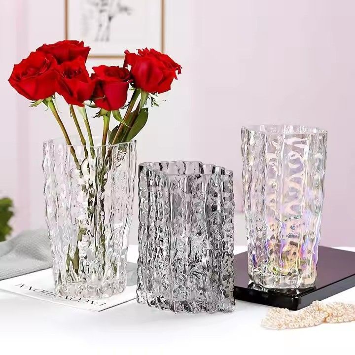 Nordic Modern Style luxury Clear Glass Vase Tall Crystal Flower Vase for Home Dining Room Kitchen Office Tabletop Decoration