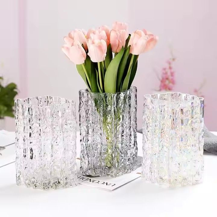 Nordic Modern Style luxury Clear Glass Vase Tall Crystal Flower Vase for Home Dining Room Kitchen Office Tabletop Decoration