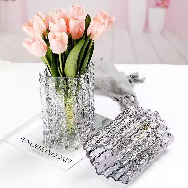 Nordic Modern Style luxury Clear Glass Vase Tall Crystal Flower Vase for Home Dining Room Kitchen Office Tabletop Decoration