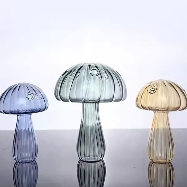 Custom Blown Mushroom Shaped Colored Flower Vase for Table Decoration