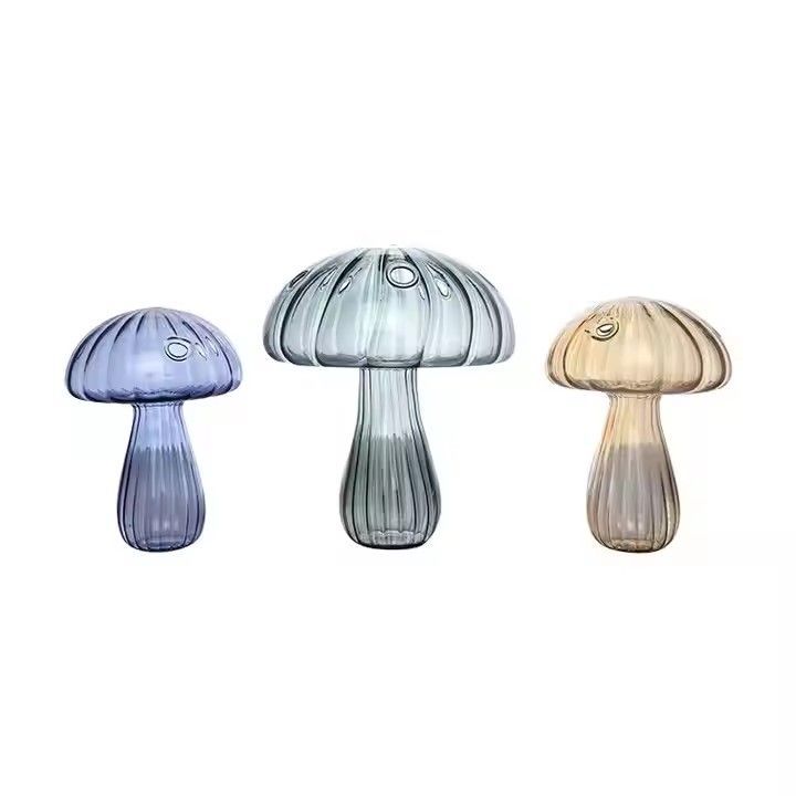 Custom Blown Mushroom Shaped Colored Flower Vase for Table Decoration